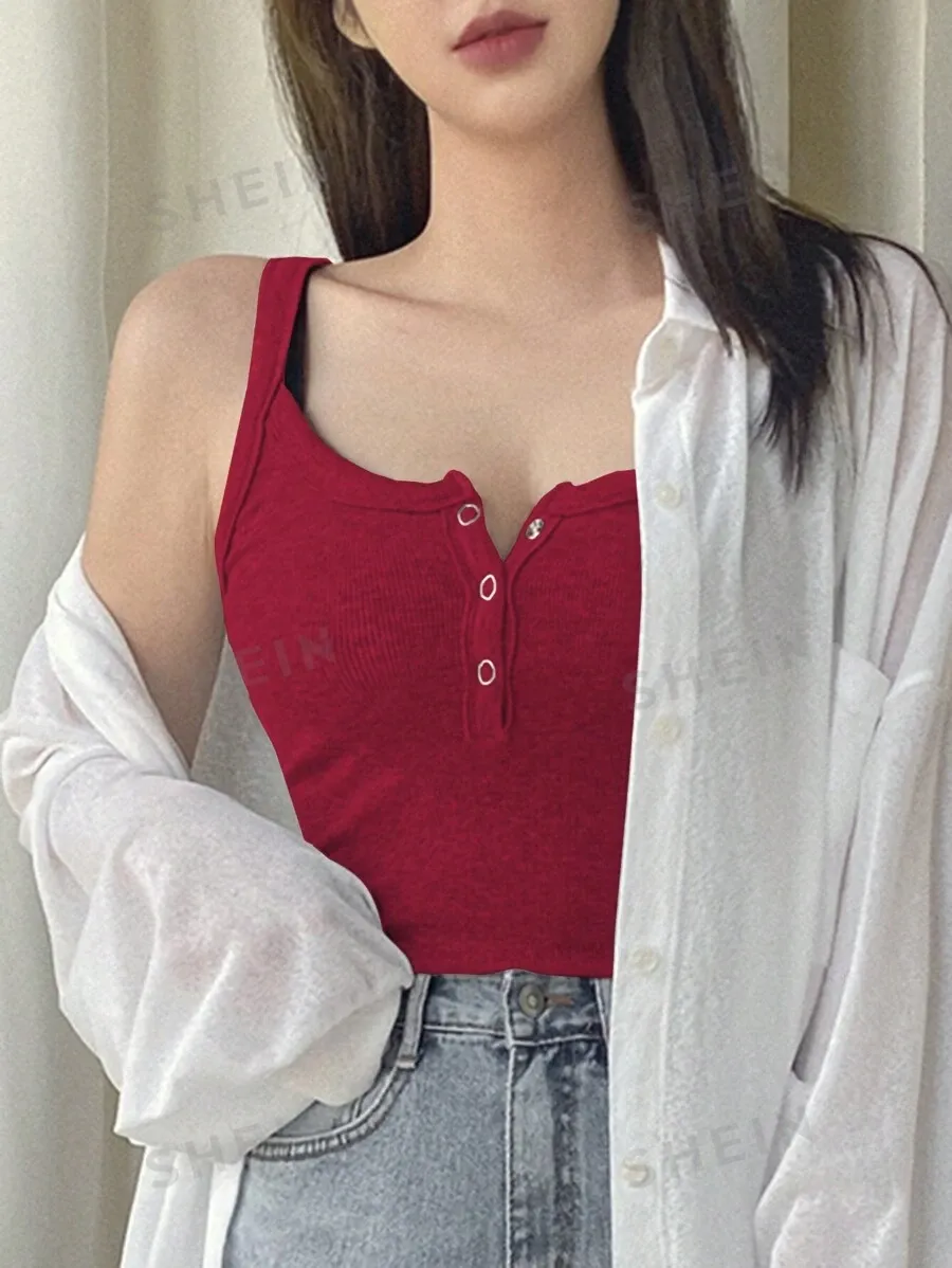 DAZY Solid Button Front Tank Top For Summer
