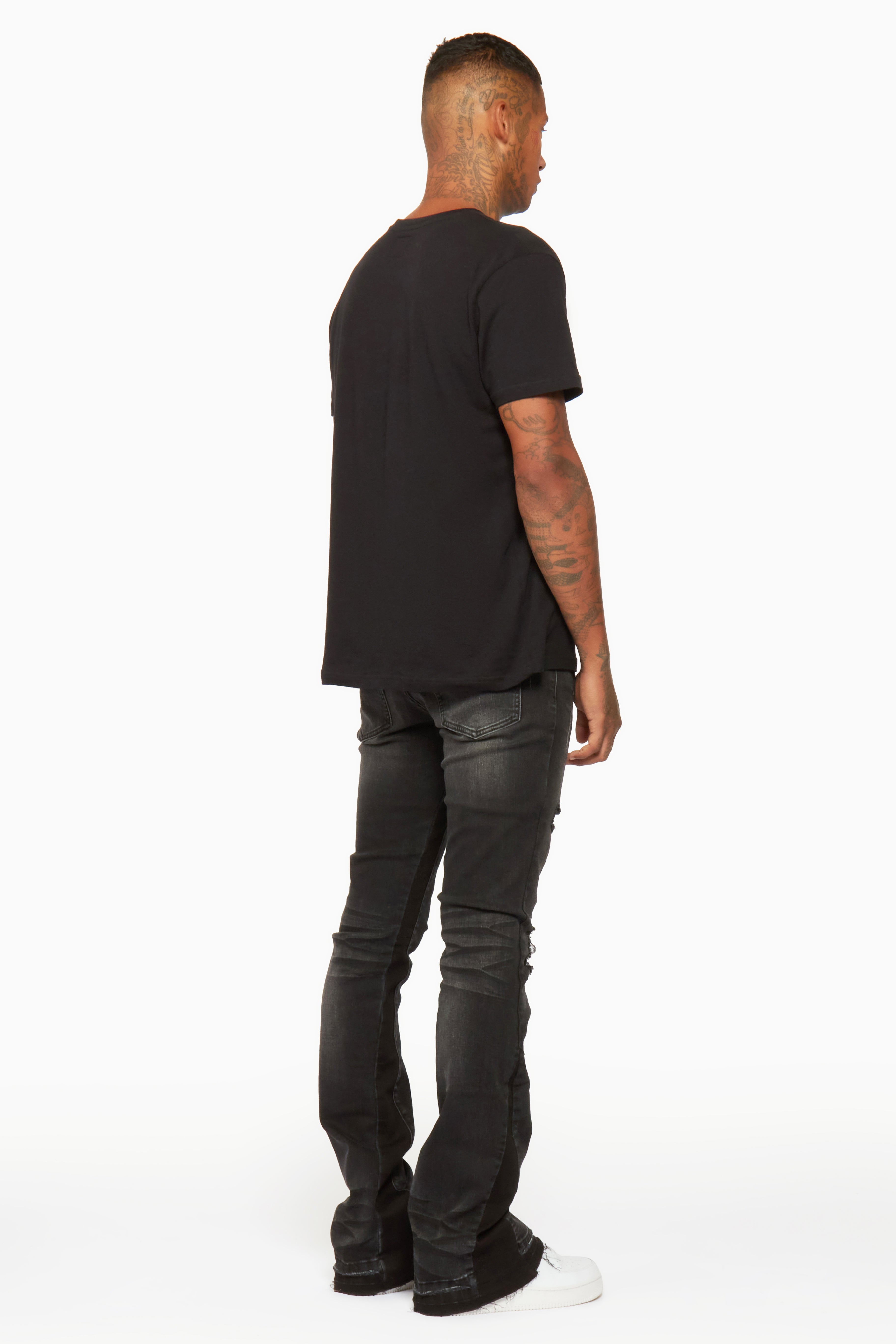 Tibbs Black Stacked Flare Jean