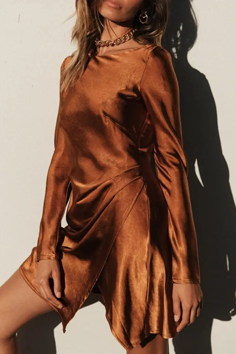 Fashion Street Solid Split Joint O Neck Irregular Dresses