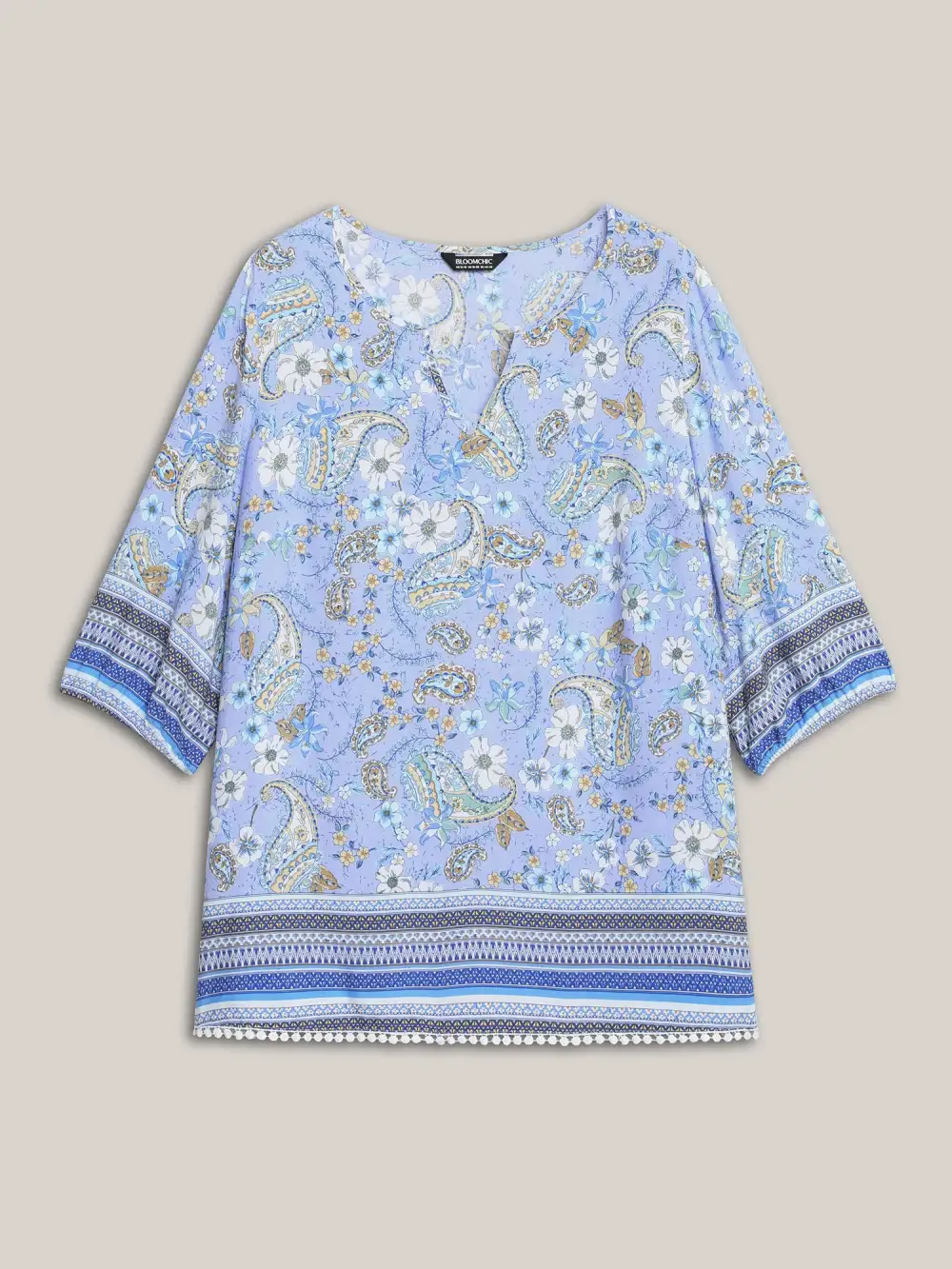 Paisley Print Lantern Sleeve Flowy Blouse