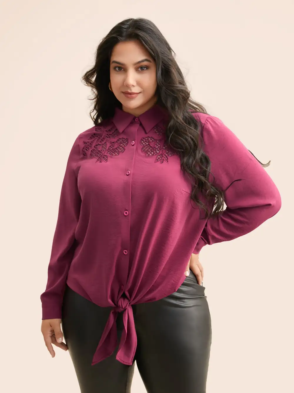 Shirt Collar Broderie Anglaise Tie Knot Blouse