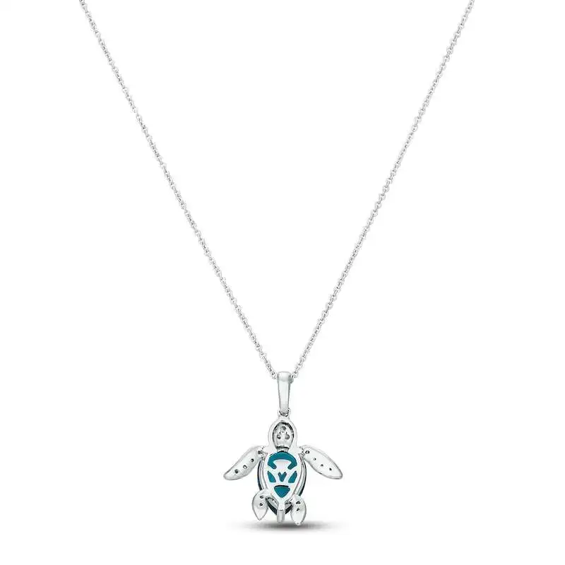 Le Vian Blue Topaz Sea Turtle Necklace 1/8 ct tw Diamonds 14K Vanilla Gold 18