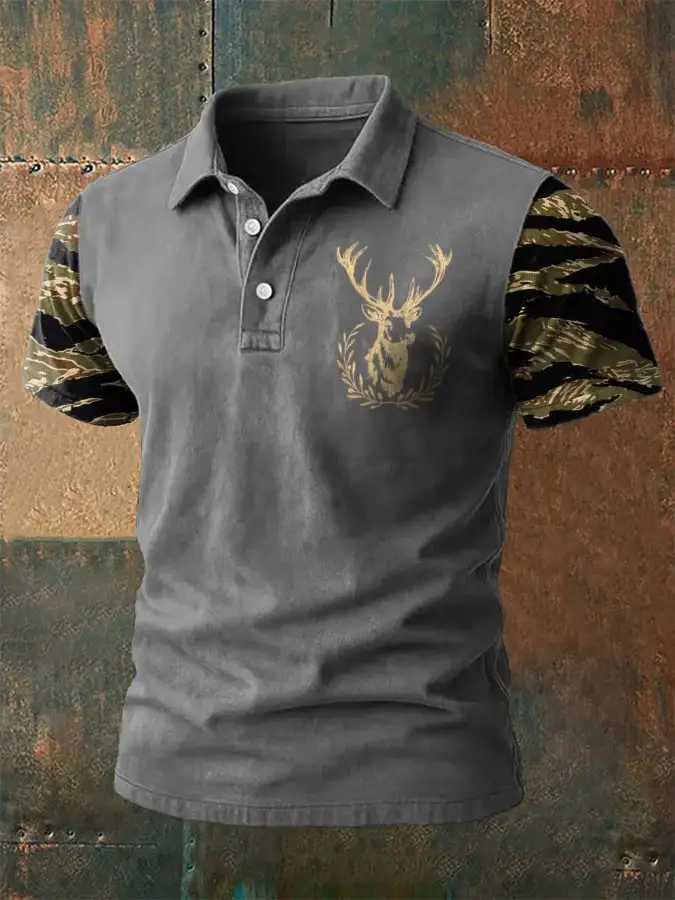 Men's Western-Style Printed Casual Polo Shirt
