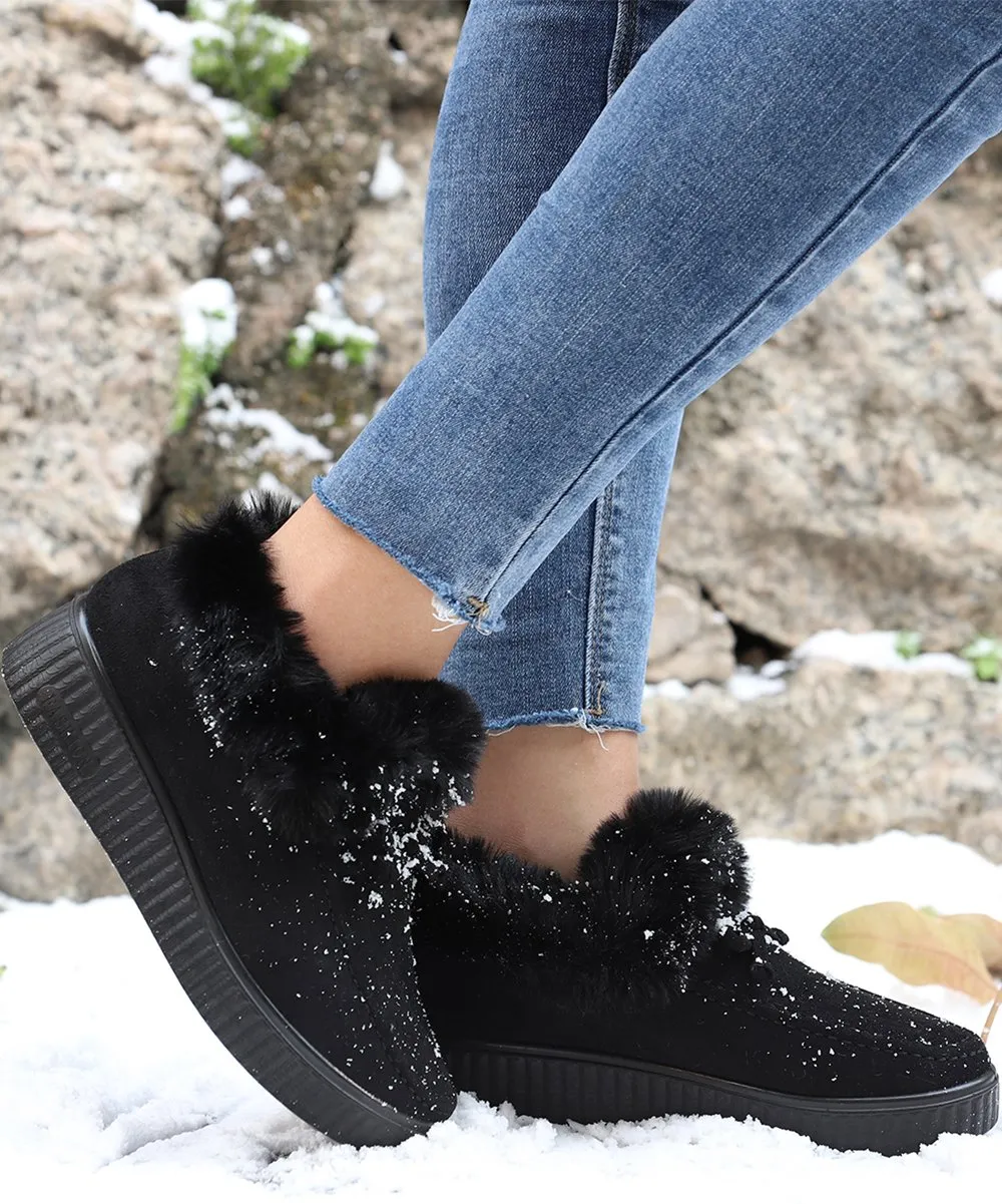 Black Faux Fur-Lined Snow Boot - Women