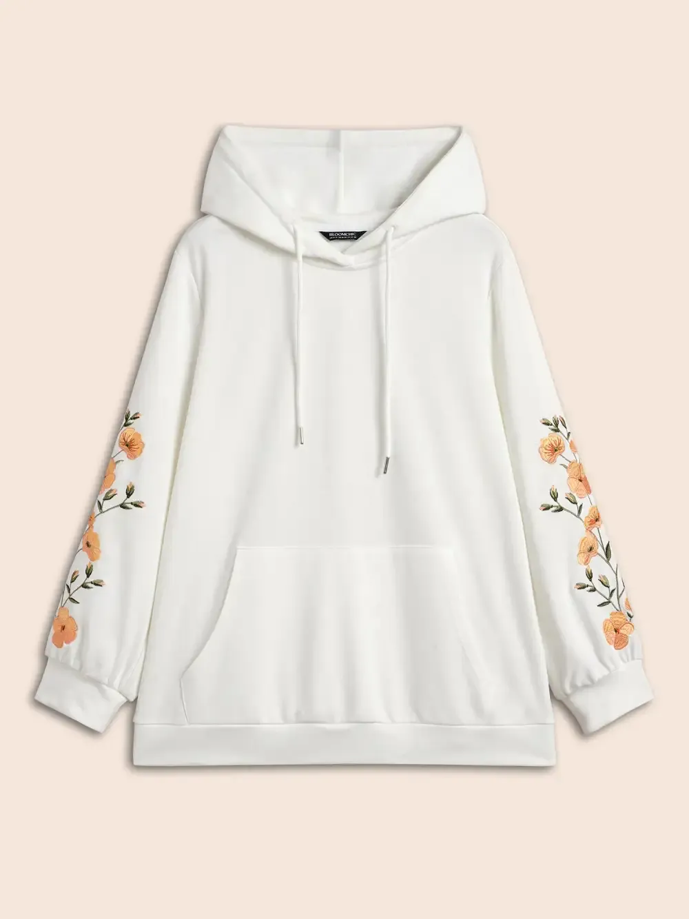 Floral Embroidered Hooded Drawstring Sweatshirt