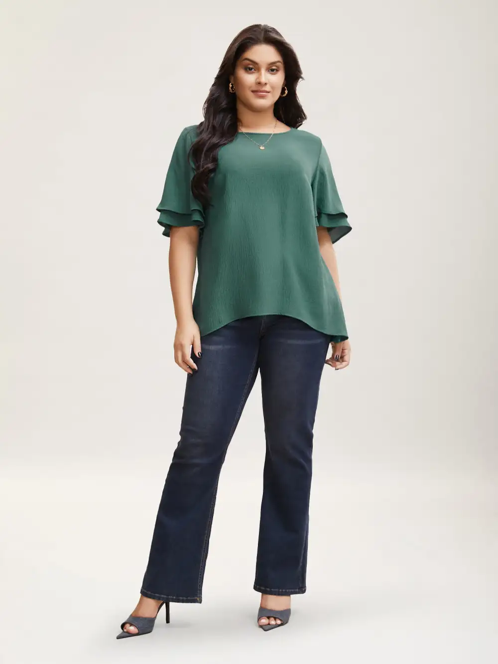 Solid Tiered Ruffles Split Hem Blouse