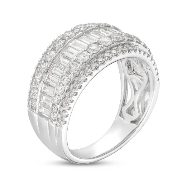 Diamond Anniversary Ring 2 ct tw Round & Baguette-cut 14K White Gold