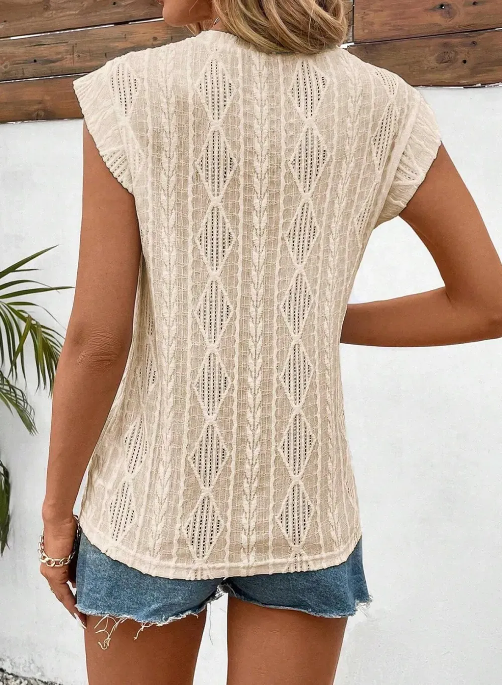 ✨Women's Cap Sleeve Lightweight Crochet Knit Texture Top