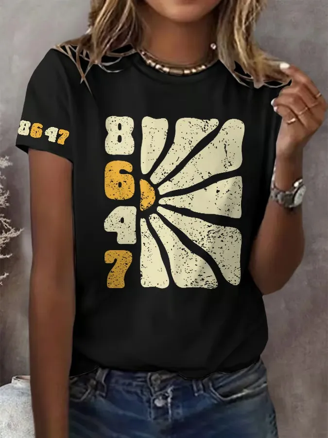 Women'S T-Shirt Retro Flowers 86 47 Print T-Shirt Pure Cotton Short Sleeves
