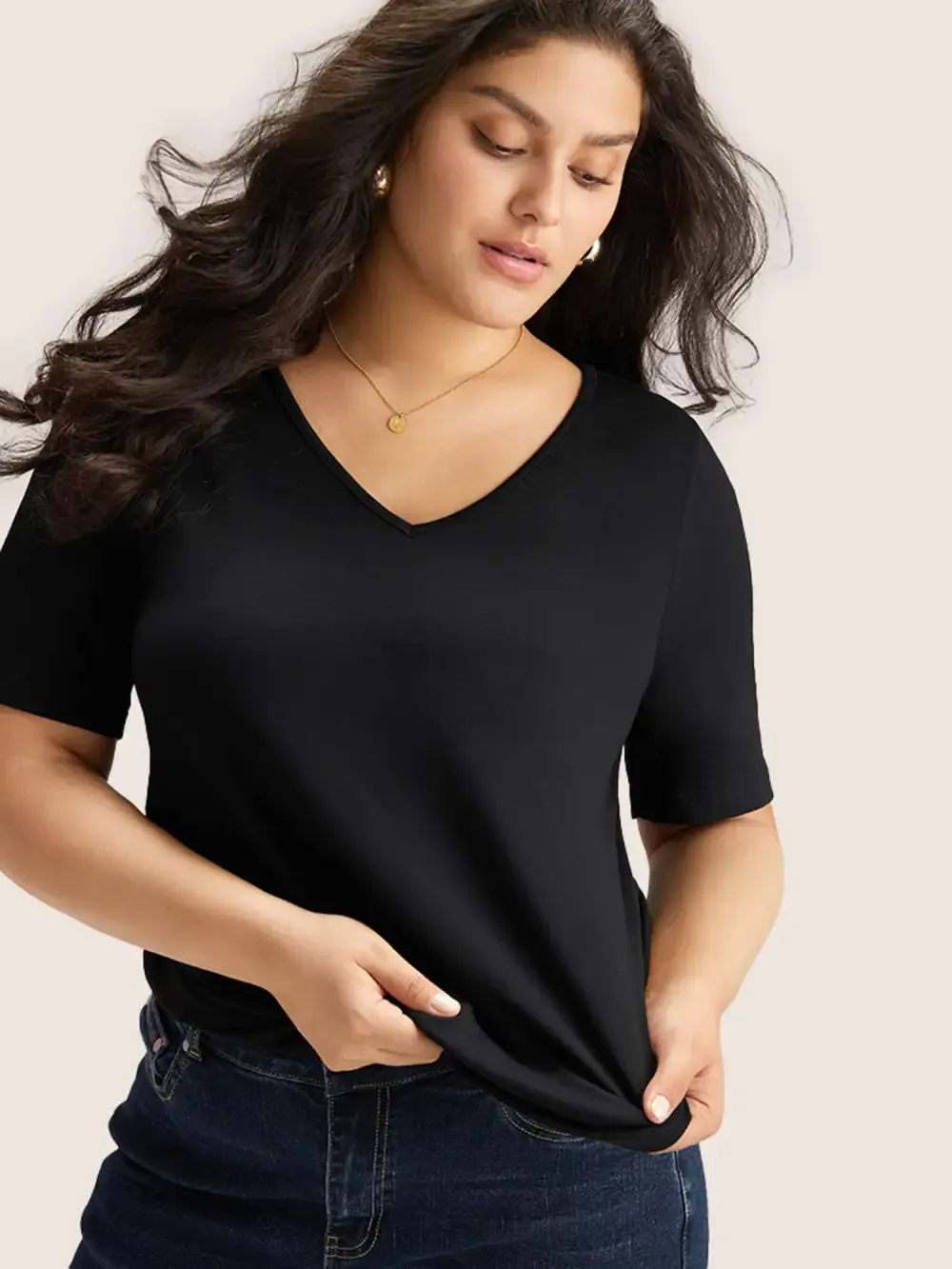 Cotton V Neck Plain Basic T-Shirt