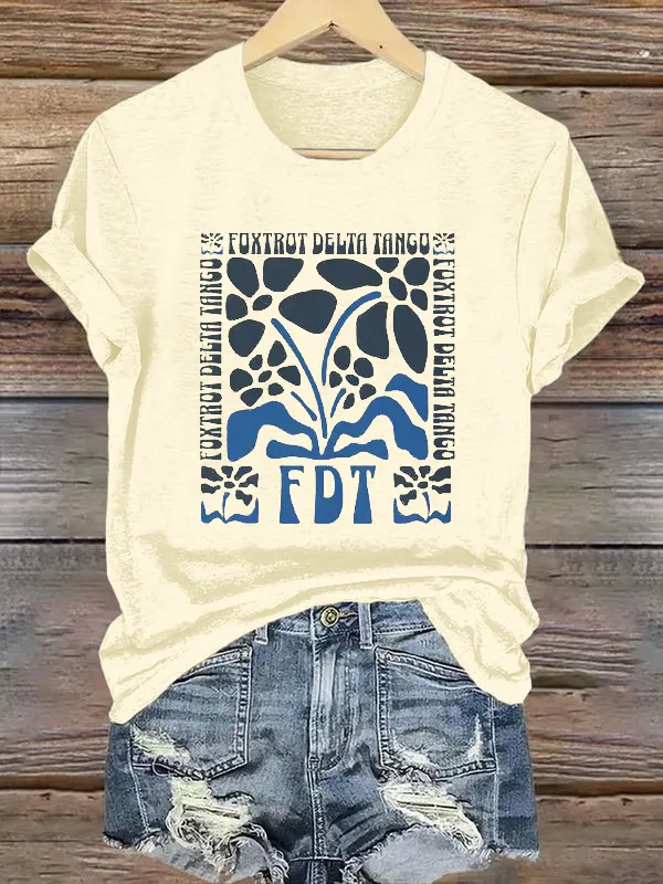 Women'S T-Shirt Women'S FDT Printed T-Shirt Pure Cotton Round Neck With Art Pattern Printing