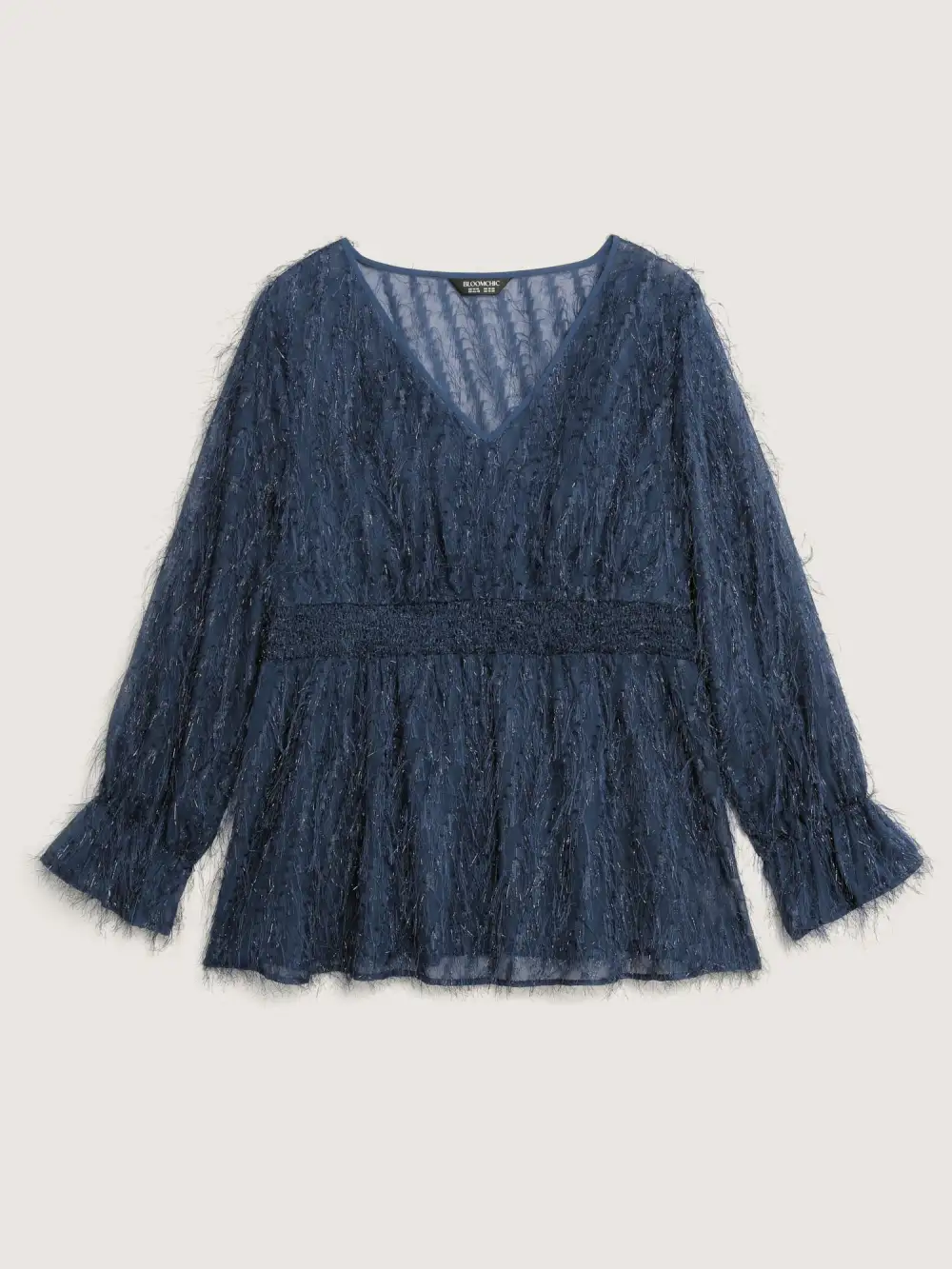 Textured Shirred Waist Sheer Blouse