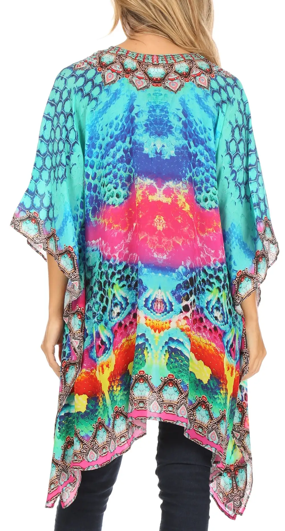 Women's Caftan Poncho Cover up V neck Top Lace up With Rhinestone