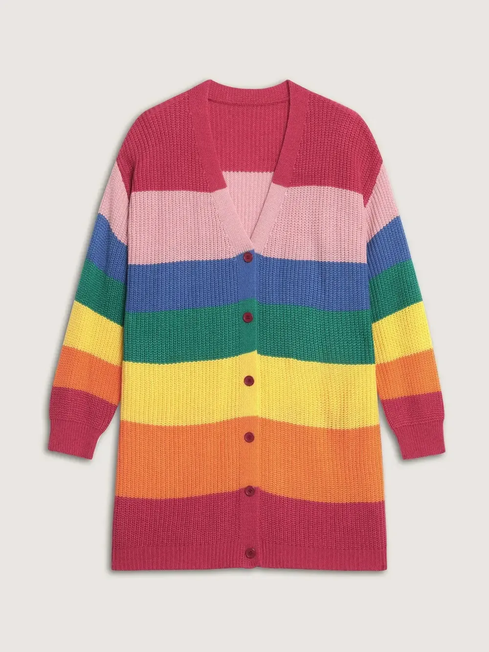 Colorblock Contrast Texture Button Cardigan