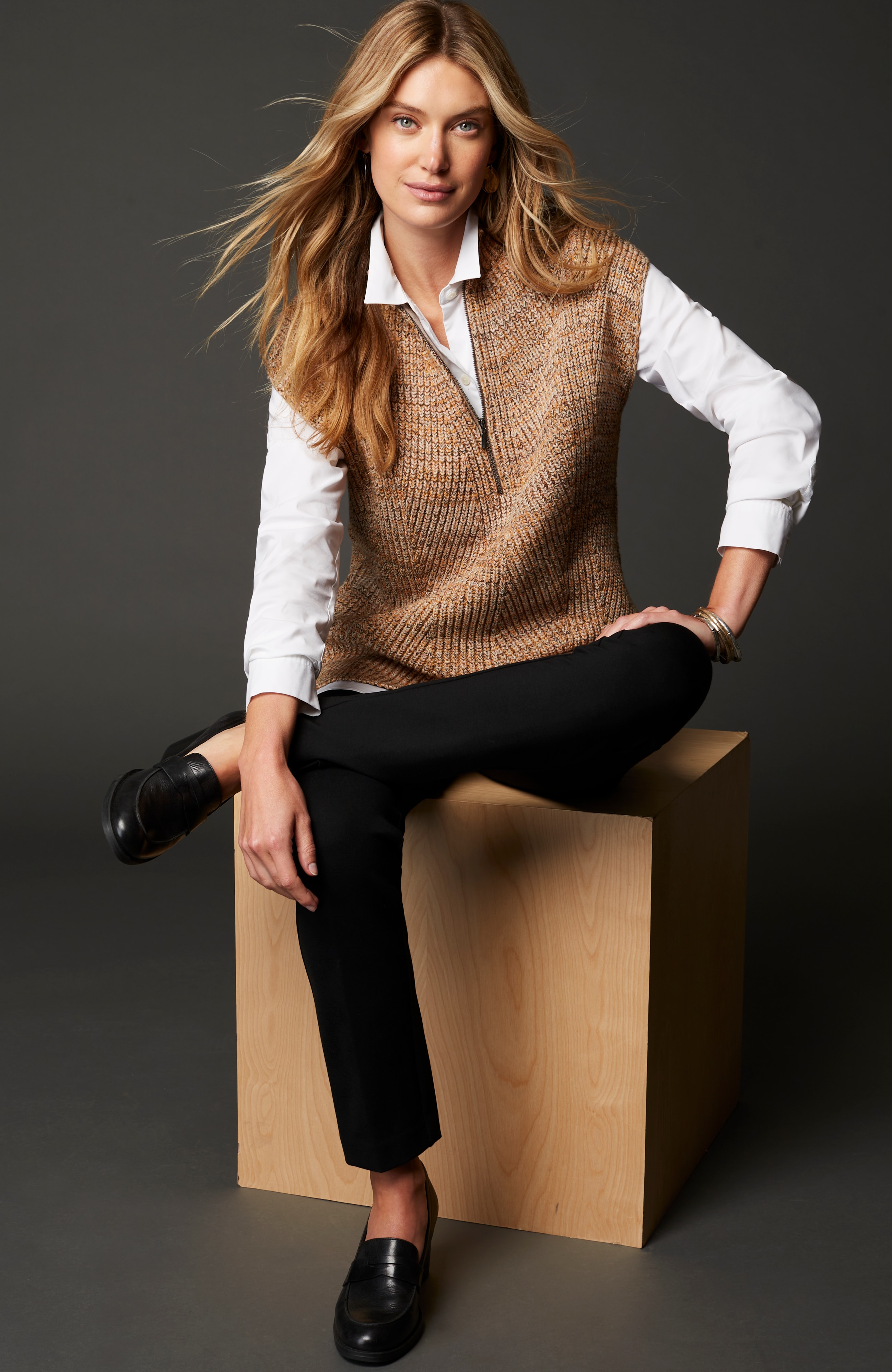 Rib-Textured Marled Sweater-Vest