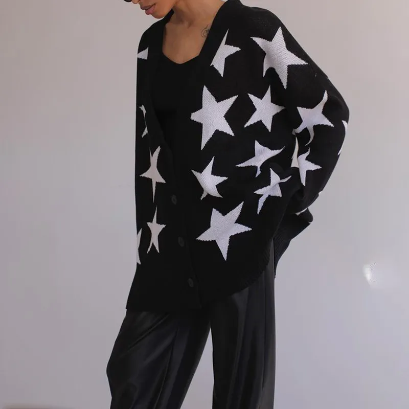 Loose Star Long Sleeve Sweater Cardigan