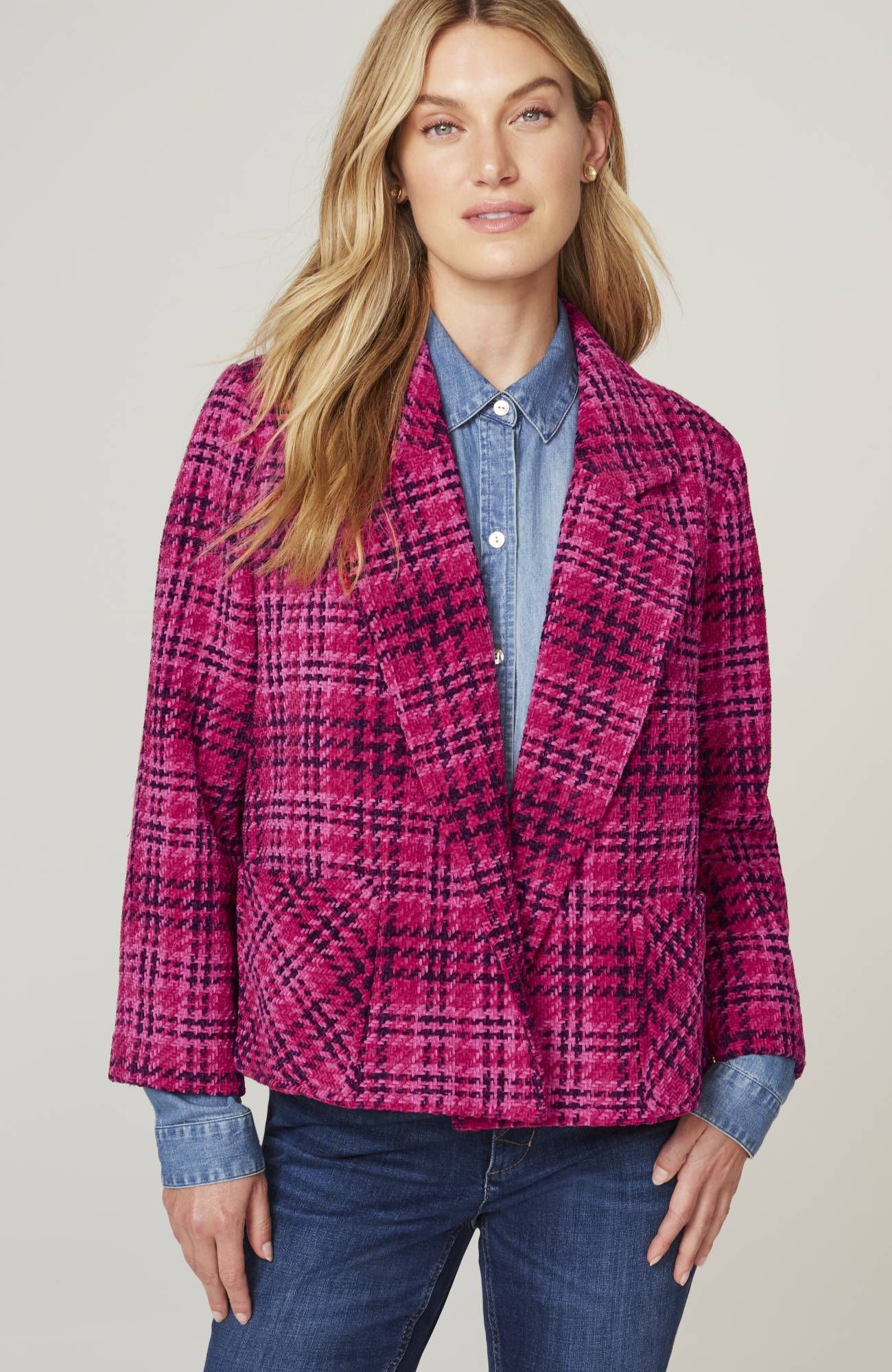 chenille plaid swing jacket