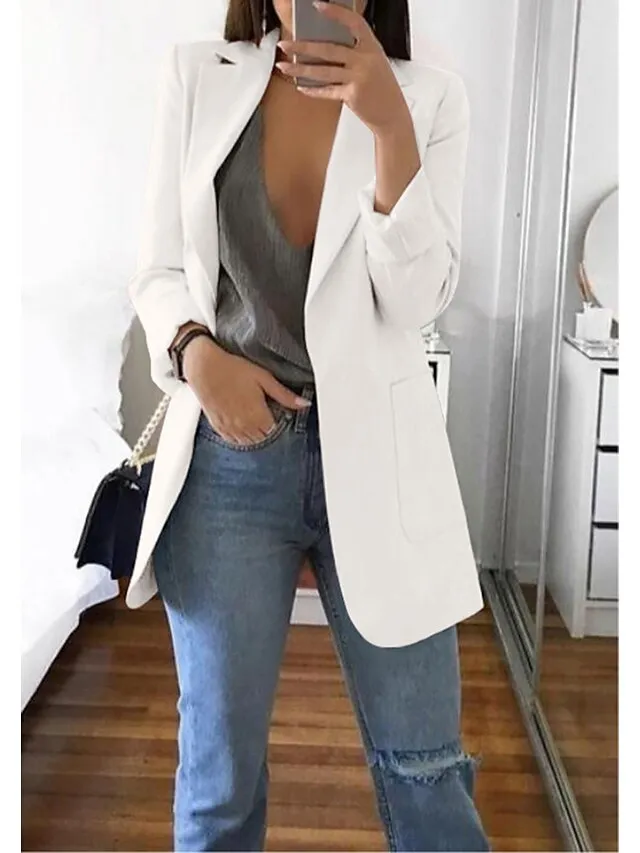 Women's Blazer Open Front Business Office Blazer Outfit with Pocket Casual Clean Fit Formal Spring