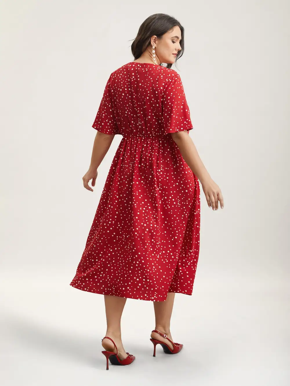Polka Dots Print Cut-Out Flutter Sleeve Midi Dress