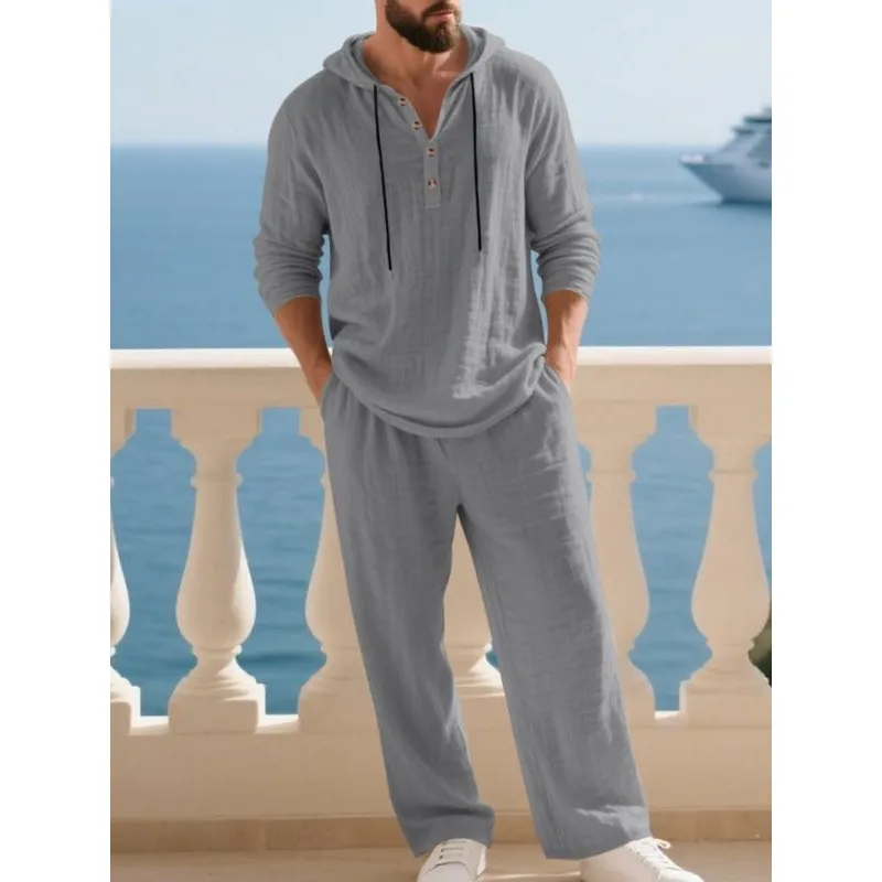 Men's Trendy Linen Hooded Two-Piece Set