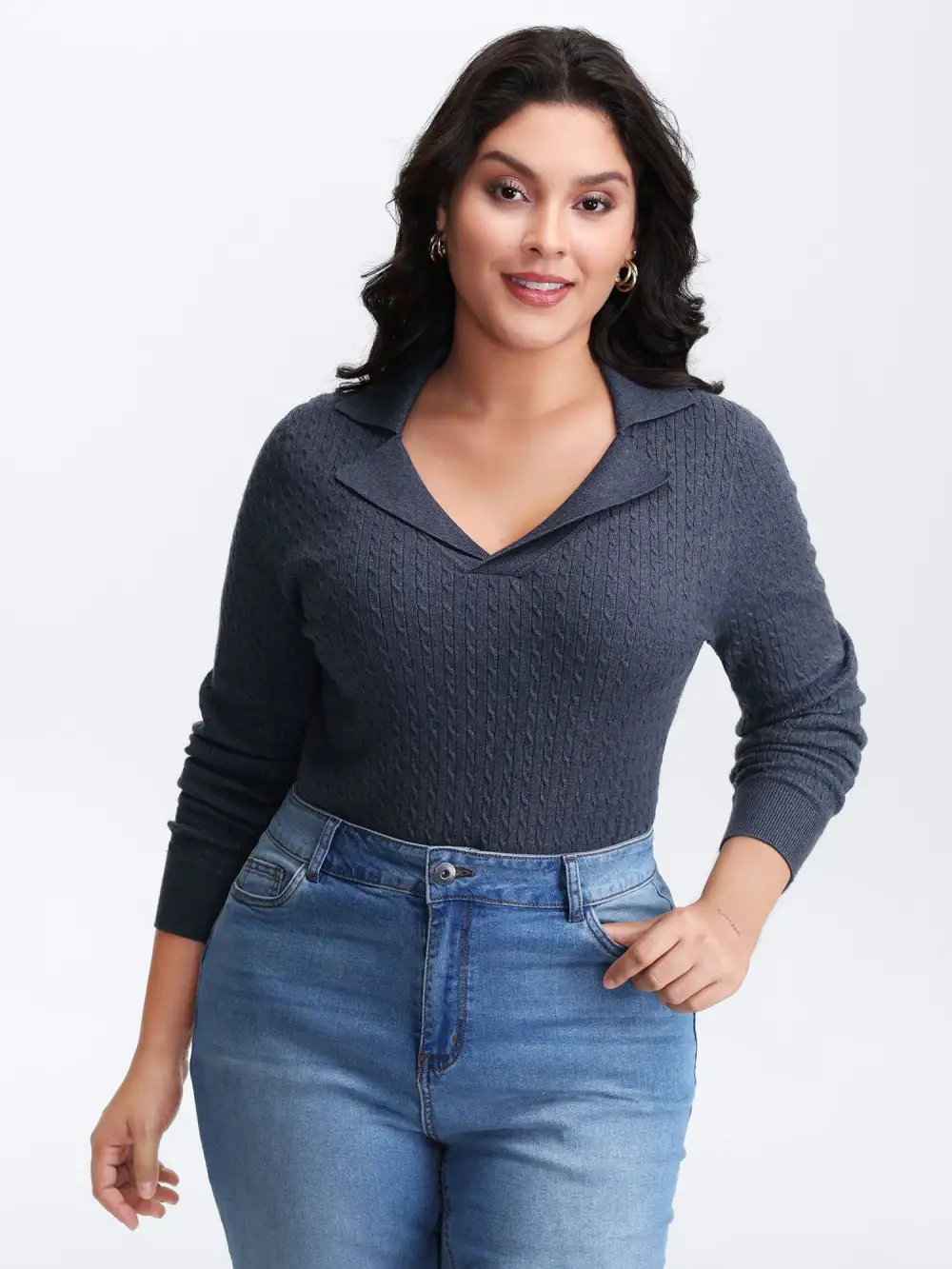 Supersoft Cable Knit Blazer Collar Fitted Pullover