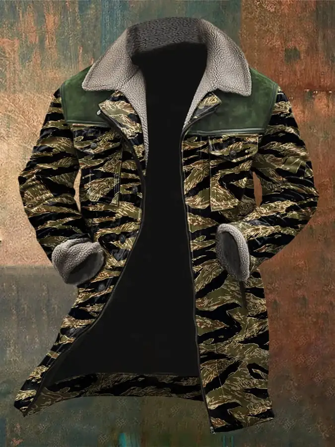 Men's Retro Camouflage Lapel Plush Coat