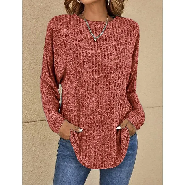 Women's T shirt Tee Grass Green Violets Black Plain Long Sleeve Daily Weekend Basic Round Neck Regular Fit Fall & Winter