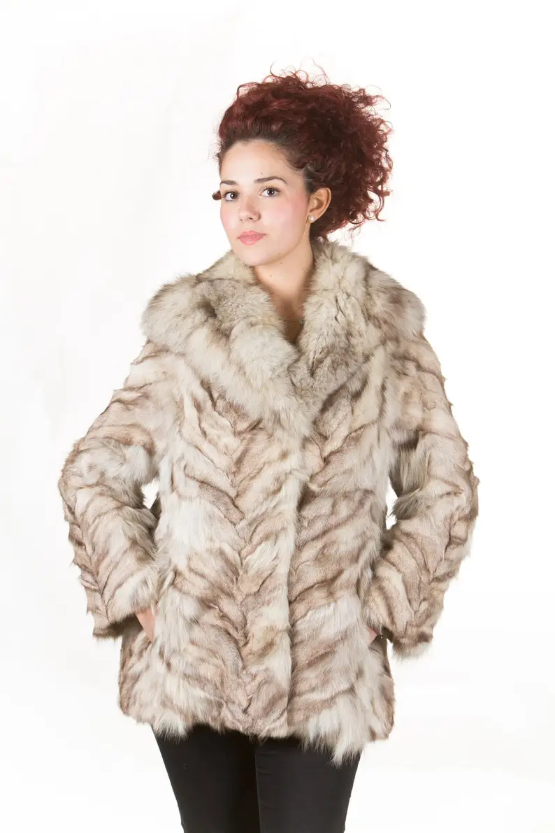Silver Blue Paws Fox Fur Coat Fox Collar Full Length