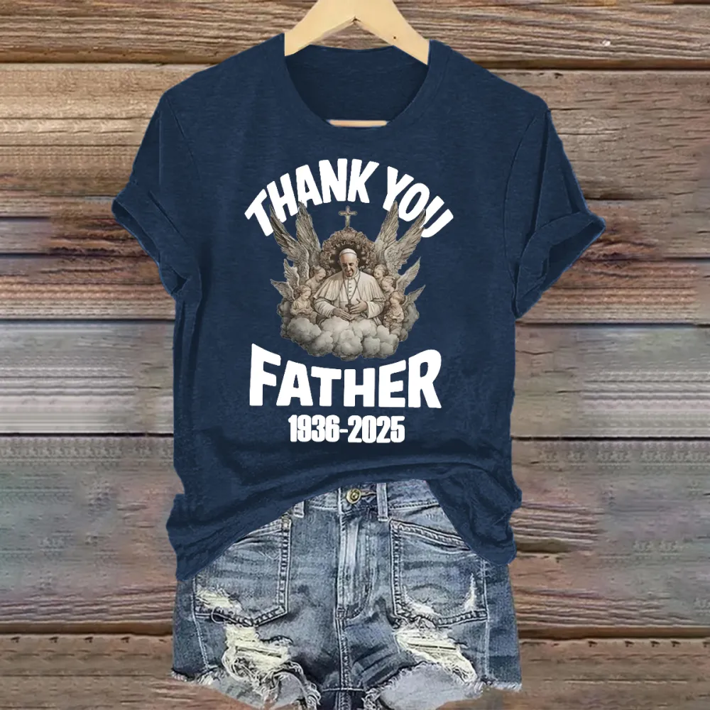 Men's Thank You Father 1936-2025 Print Short Sleeve Round Neck Cotton T-Shirt