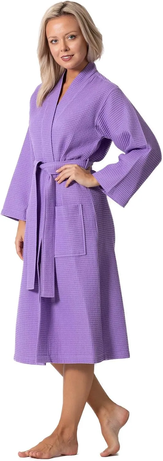 Turkish Linen Waffle Knit Lightweight Kimono Spa & Bath Robes for Women - Quick Dry - Soft