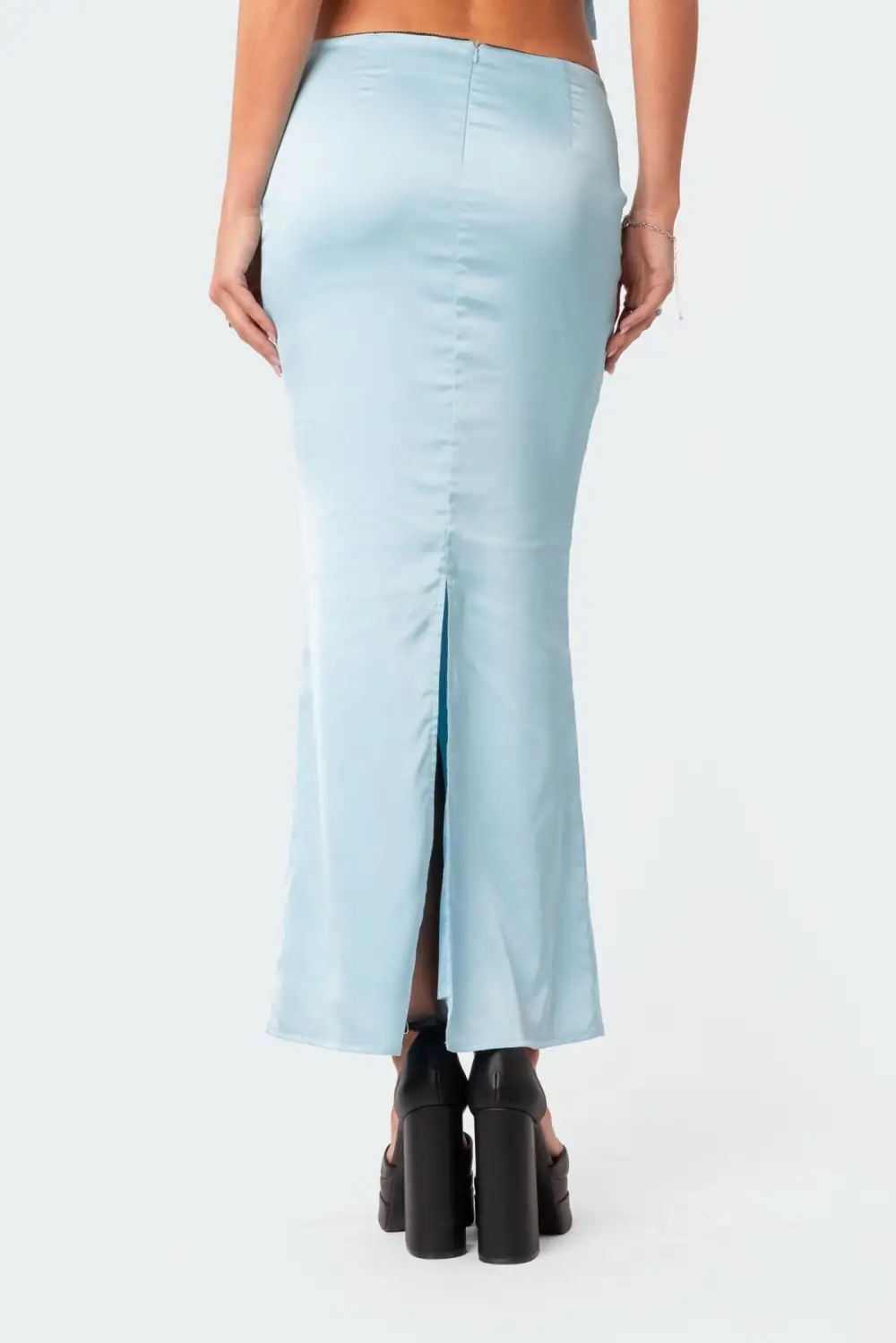 Satin Back Slitted Low Rise Maxi Skirt