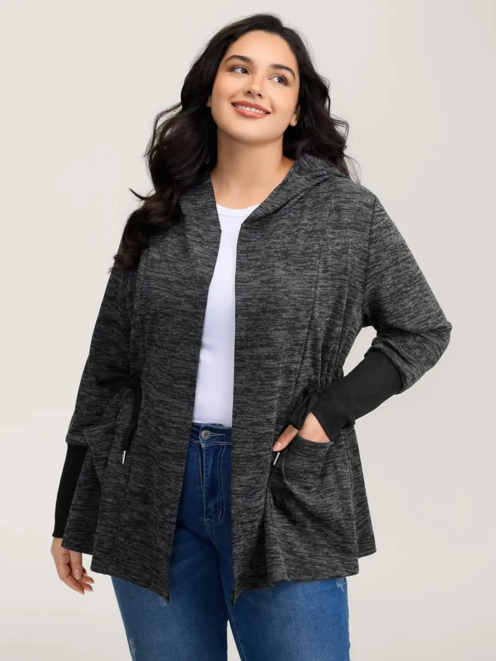 Channel Drawstring Contrast Hooded Jacket