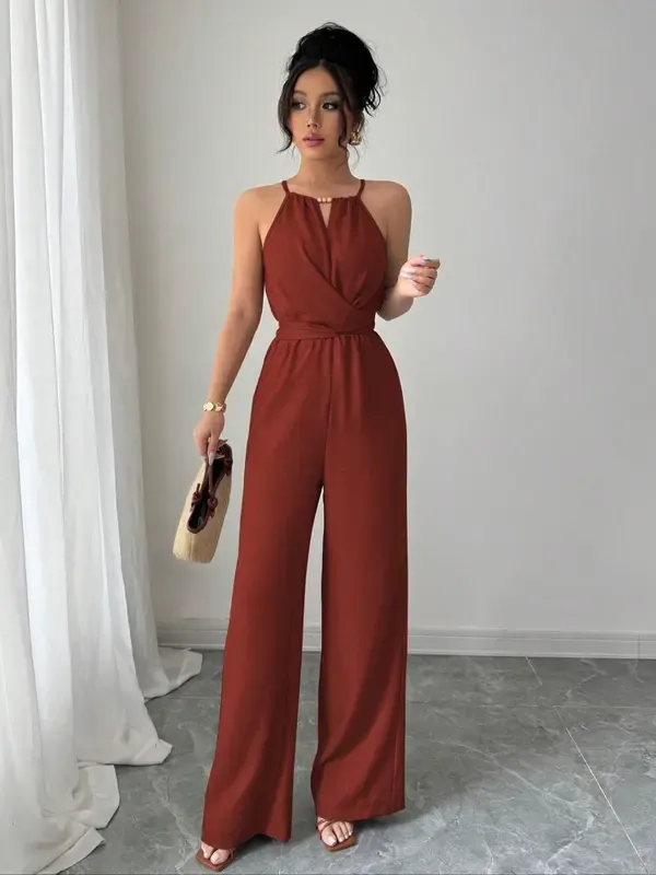 Women's Solid Color Jumpsuit – Elegant & Casual One-Piece for Daily Wear