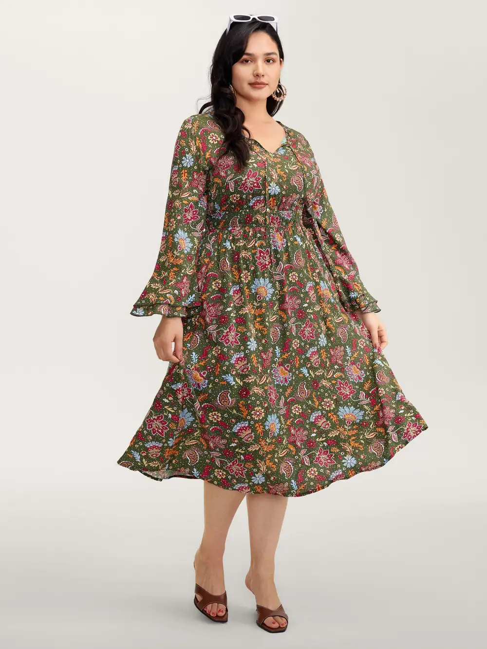 Floral Print Pleated Waist Maxi Dress