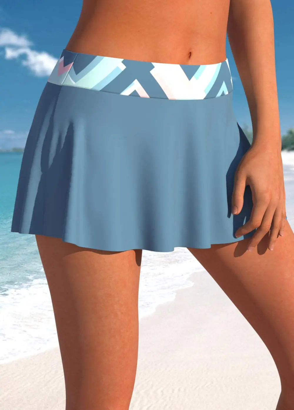 Gray-blue geometric square print Tankini Top