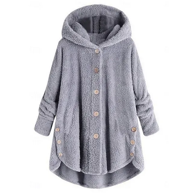 Women's Sherpa Jacket Hoodie Jacket Comfortable Breathable Pocket Buttons Fashion Casual Plain Vacation Street Casual Daily Wear Single Breasted Regular Hooded Loose Fit Long Sleeve Outerwear Black