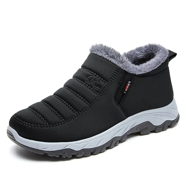 Women's Sneakers Boots Snow Boots Plus Size Hiking Boots Daily Fleece Lined Booties Ankle Boots Winter Wedge Heel Round Toe Fashion Cute Plush Hiking Satin Loafer Solid Color Wine Black