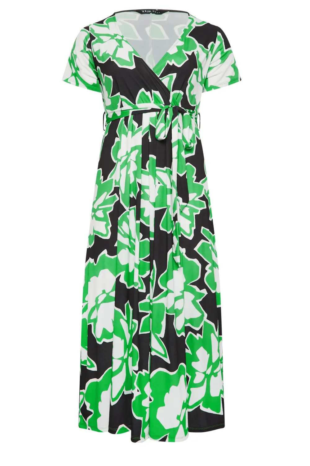 YOURS Curve Black Floral Print Wrap Front Midaxi Dress