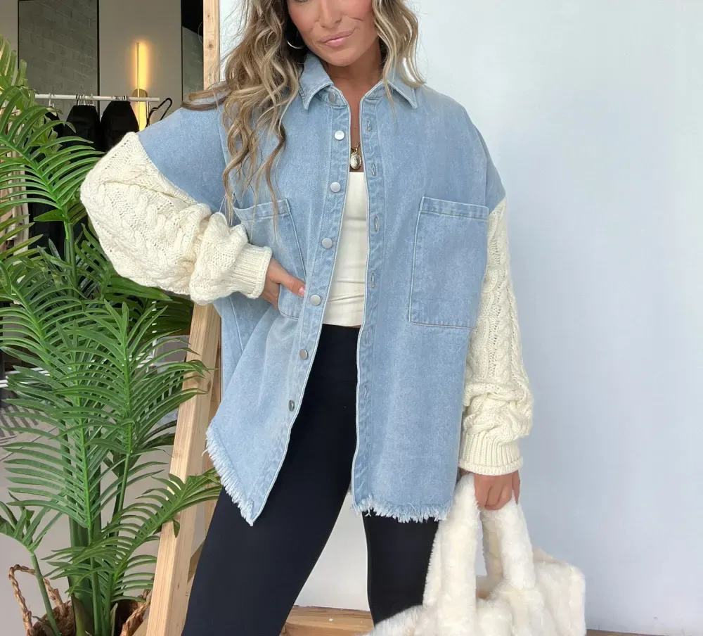 Fall Crush Sweater Sleeve Shacket Denim