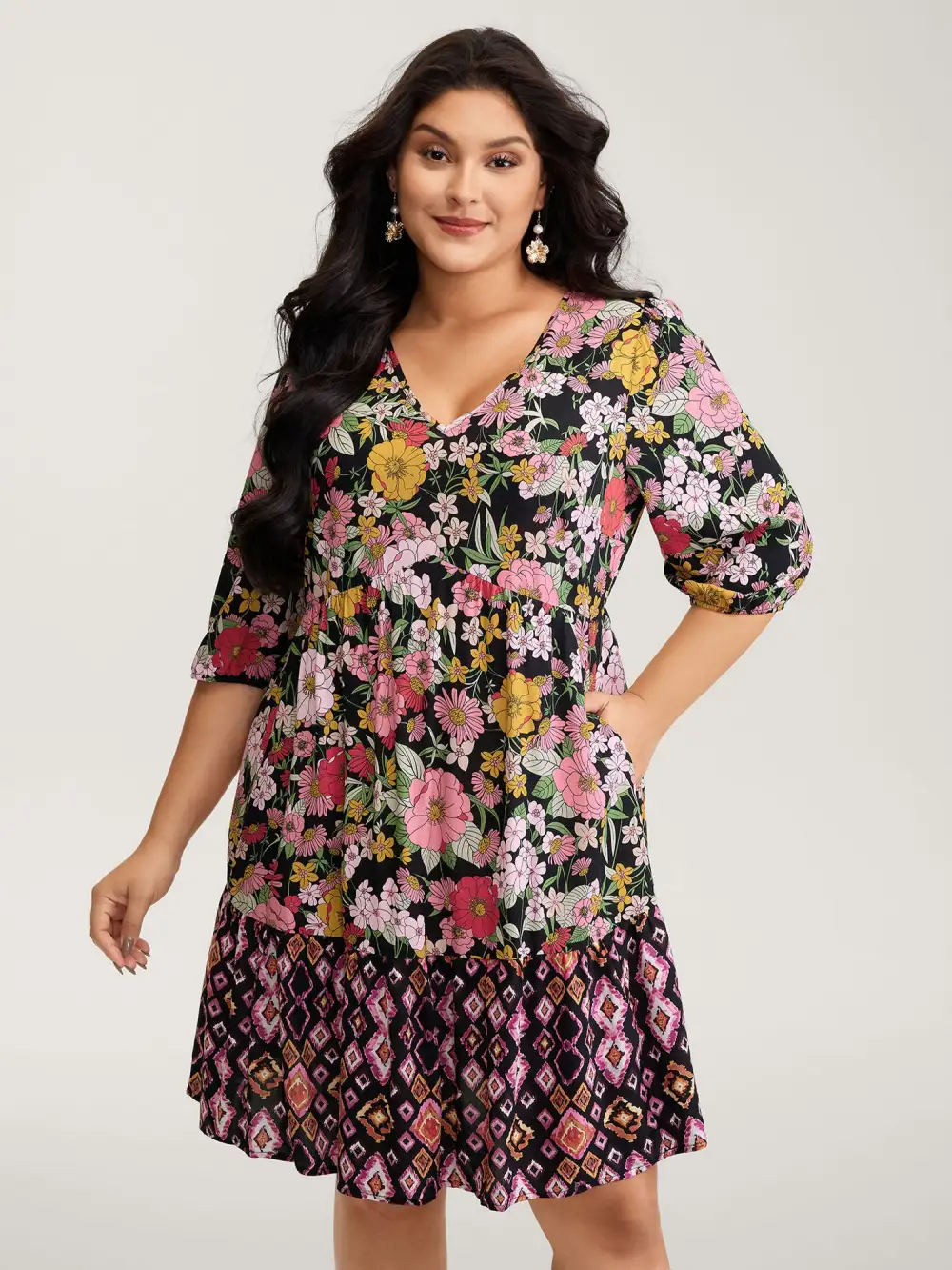 Rayon Floral Print Cinched Waist Mini Dress