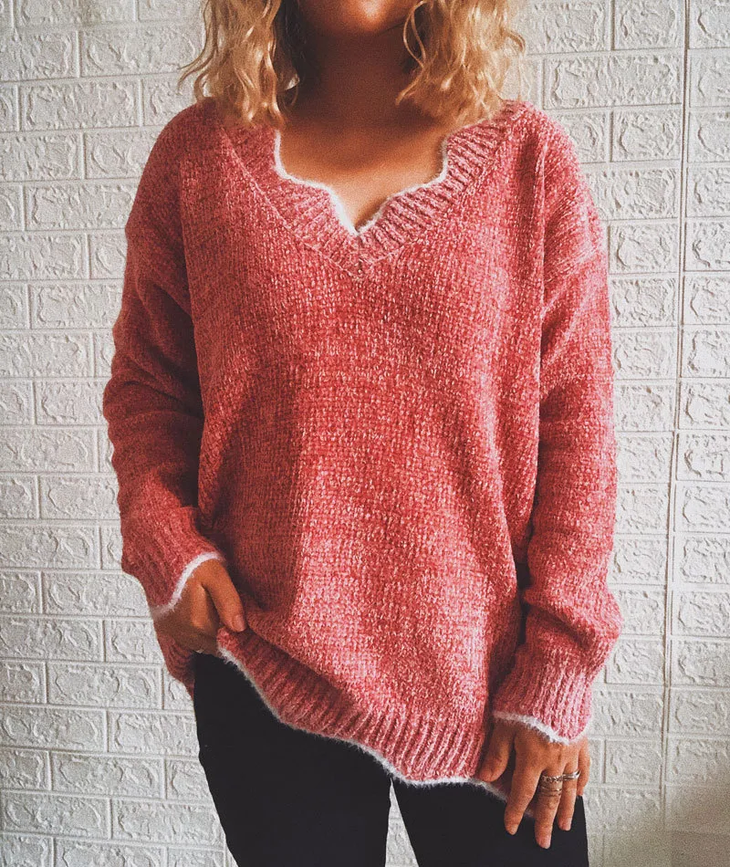 Wave Edge V-Neck Casual Sweater