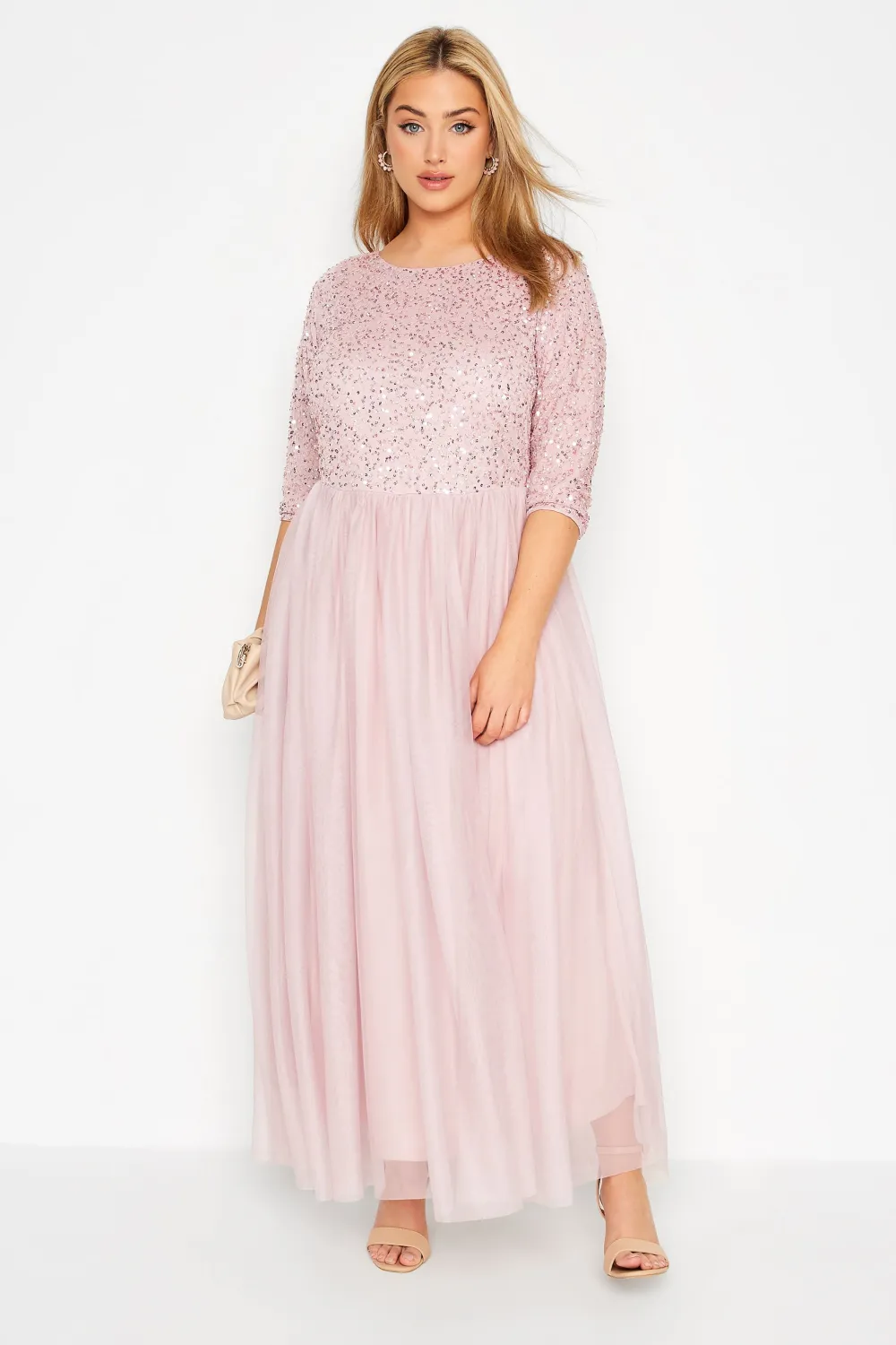 LUXE Curve Navy Blue Sequin Hand Embellished Maxi Dress