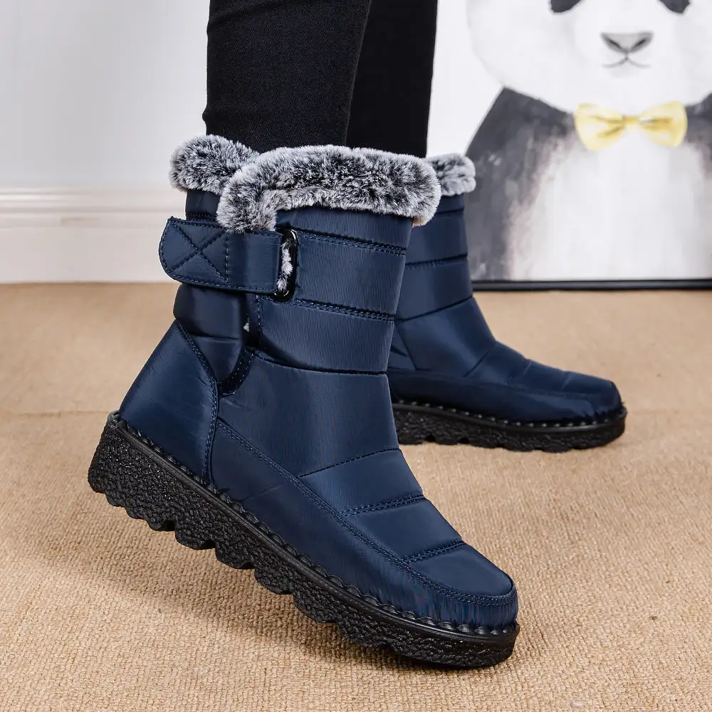 New fur collar imitation rabbit hair high tube cross-border warmth women's snow boots velcro waterproof women's boots casual women's shoes