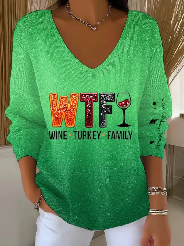Women's Thanksgiving Turkey Family Print Sweater