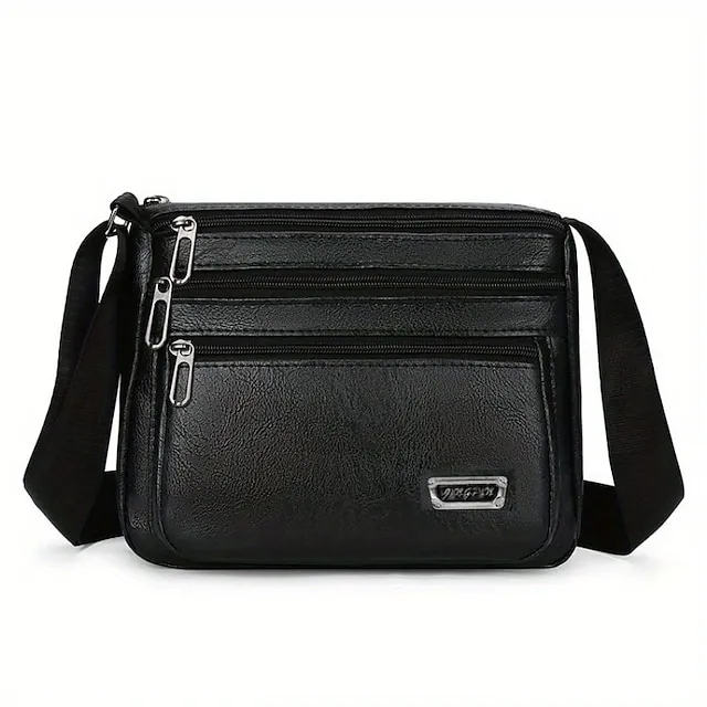 Men's Crossbody Bag Shoulder Bag Messenger Bag PU Leather Daily Holiday Zipper Adjustable Large Capacity Waterproof Solid Color Black Brown khaki