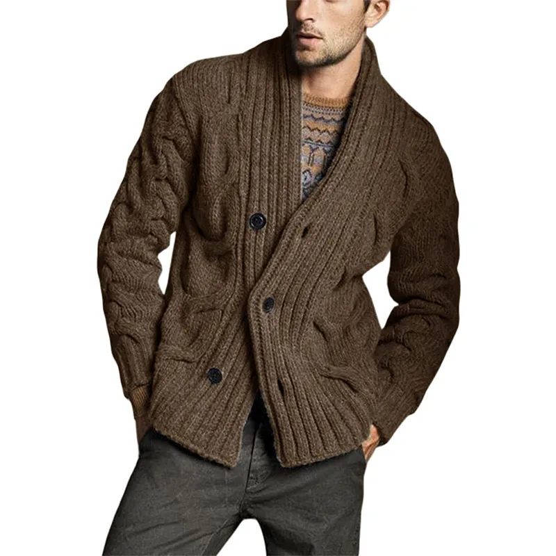 Men's Solid Color Knit Jacquard Sweater Jacket