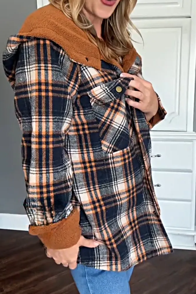 Women's plaid thick hooded jacket