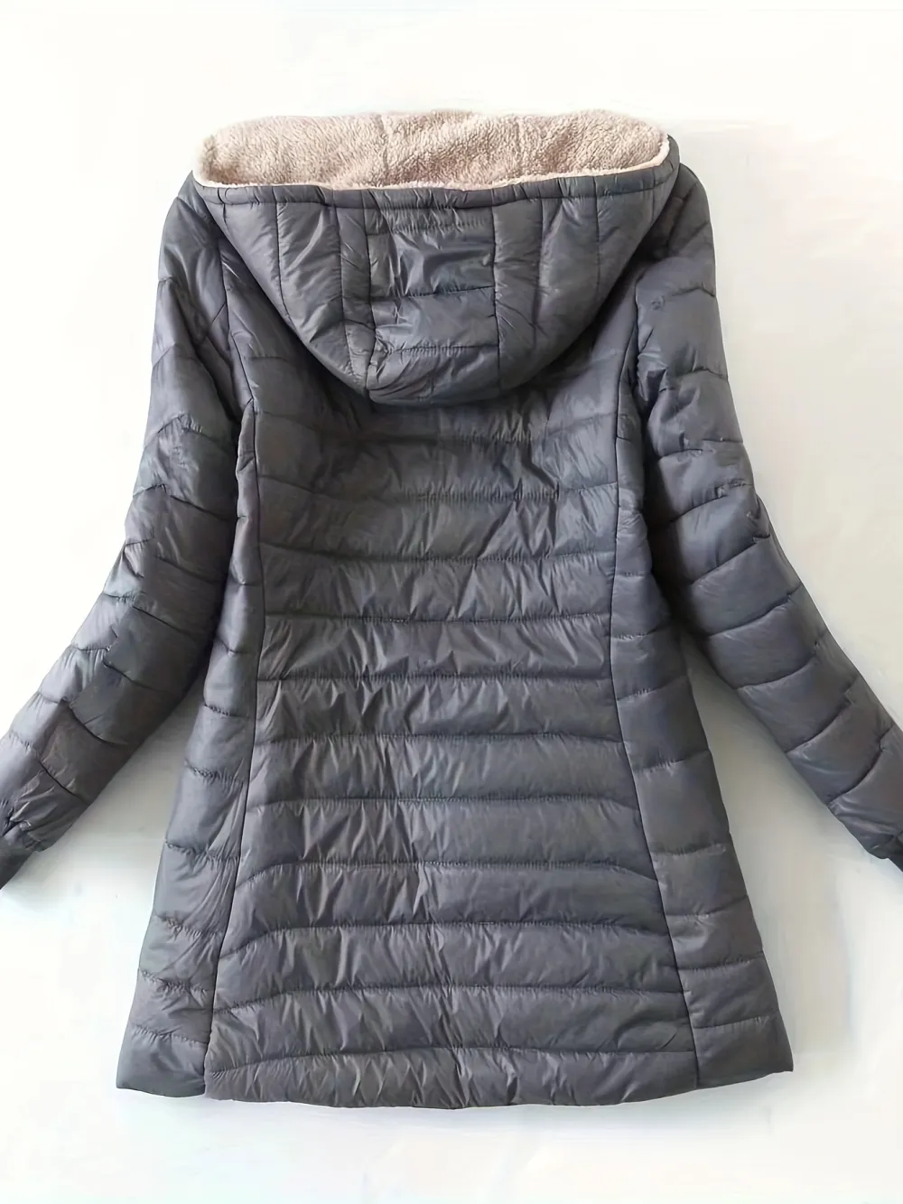 Fleece Lined Zip Up Coat, Casual Long Sleeve Cotton-padded Coat, Women's Clothing