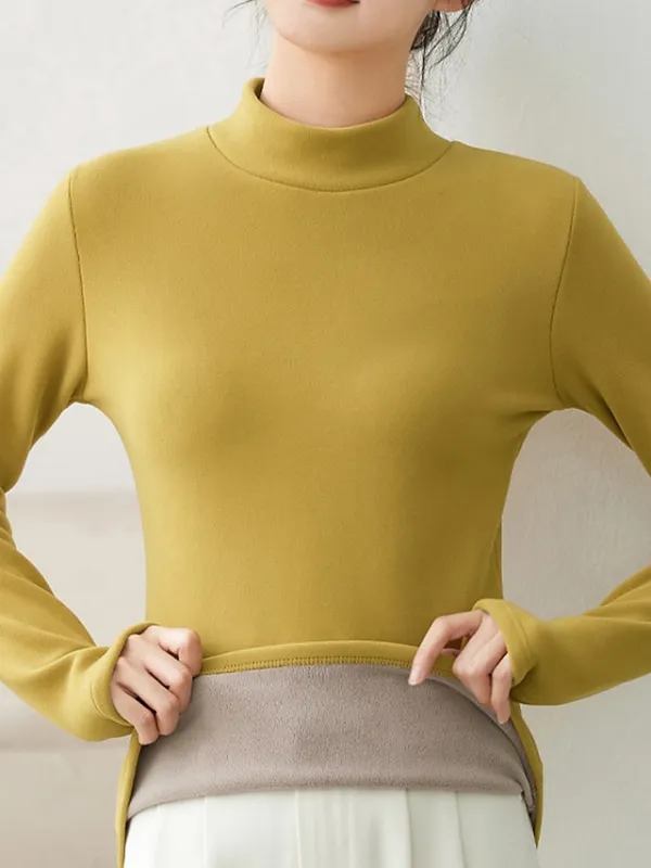 Women's Sweatshirt Sherpa Fleece Lined Plain Warm Daily Fuzzy Black Yellow Pink Casual High Neck Long Sleeve Fleece lined Micro-elastic Fall & Winter
