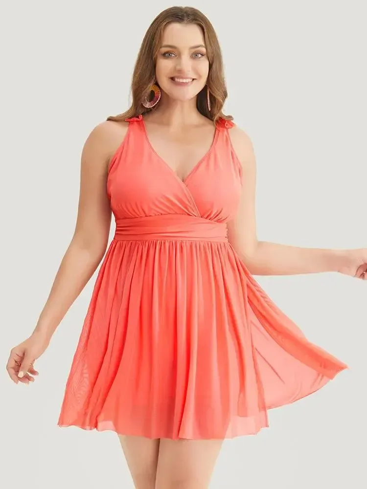Sculpt Waist Ruched Split Hem Swim Dress